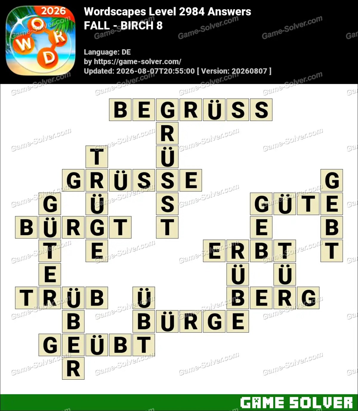 Wordscapes Deutsche Level 2984 Answers — FALL - BIRCH 8