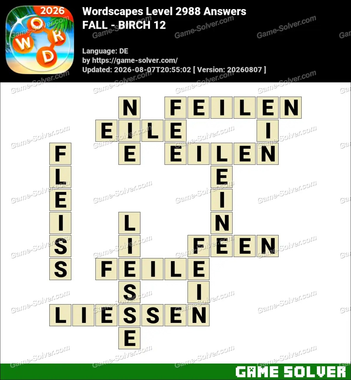 Wordscapes Deutsche Level 2988 Answers — FALL - BIRCH 12