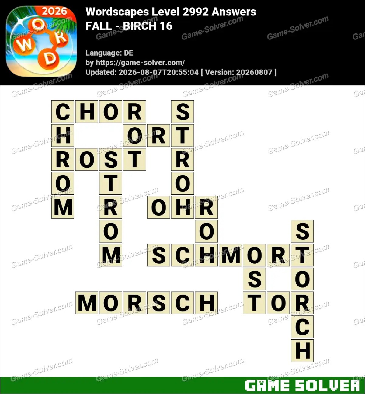 Wordscapes Deutsche Level 2992 Answers — FALL - BIRCH 16