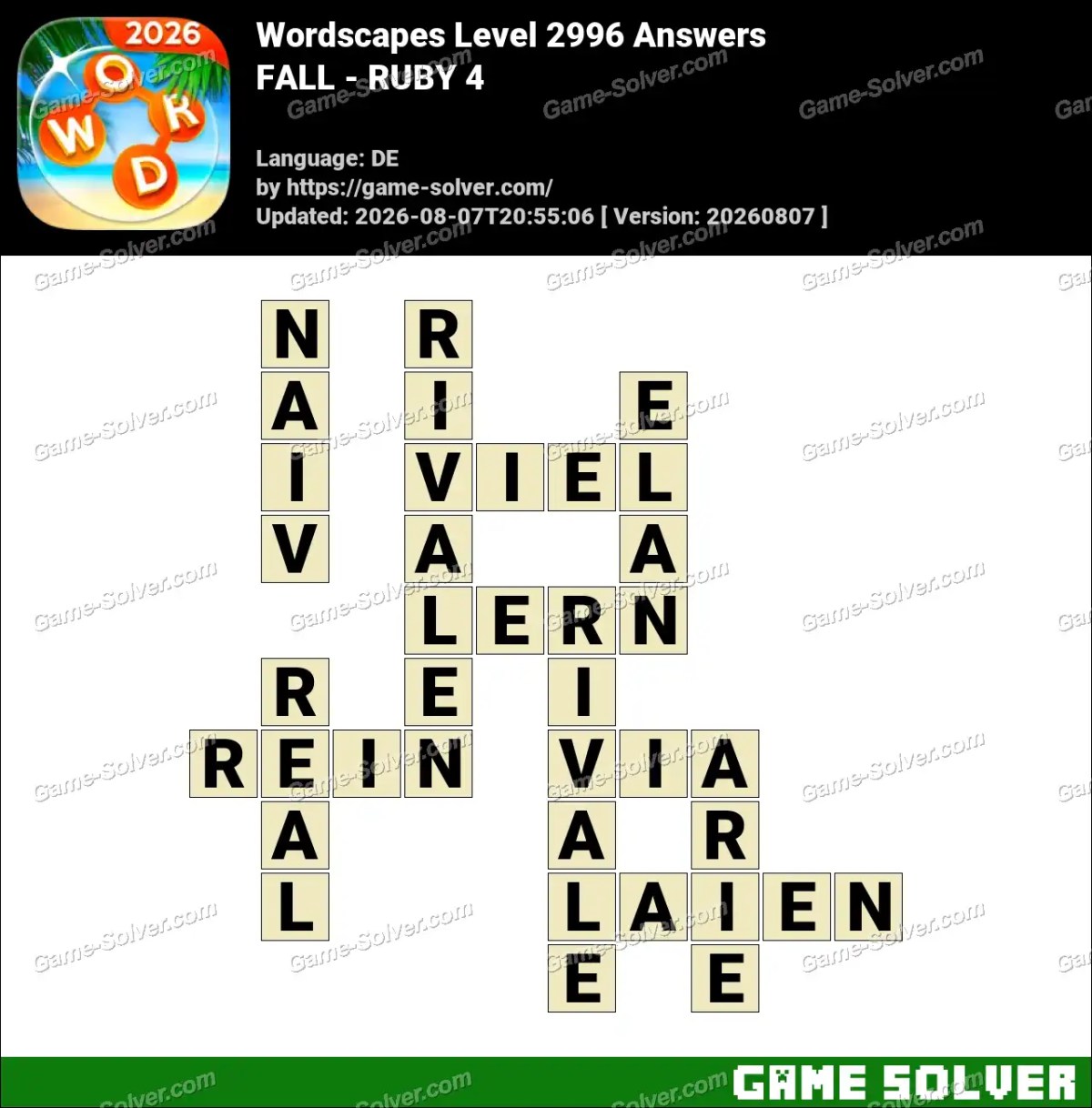 Wordscapes Deutsche Level 2996 Answers — FALL - RUBY 4