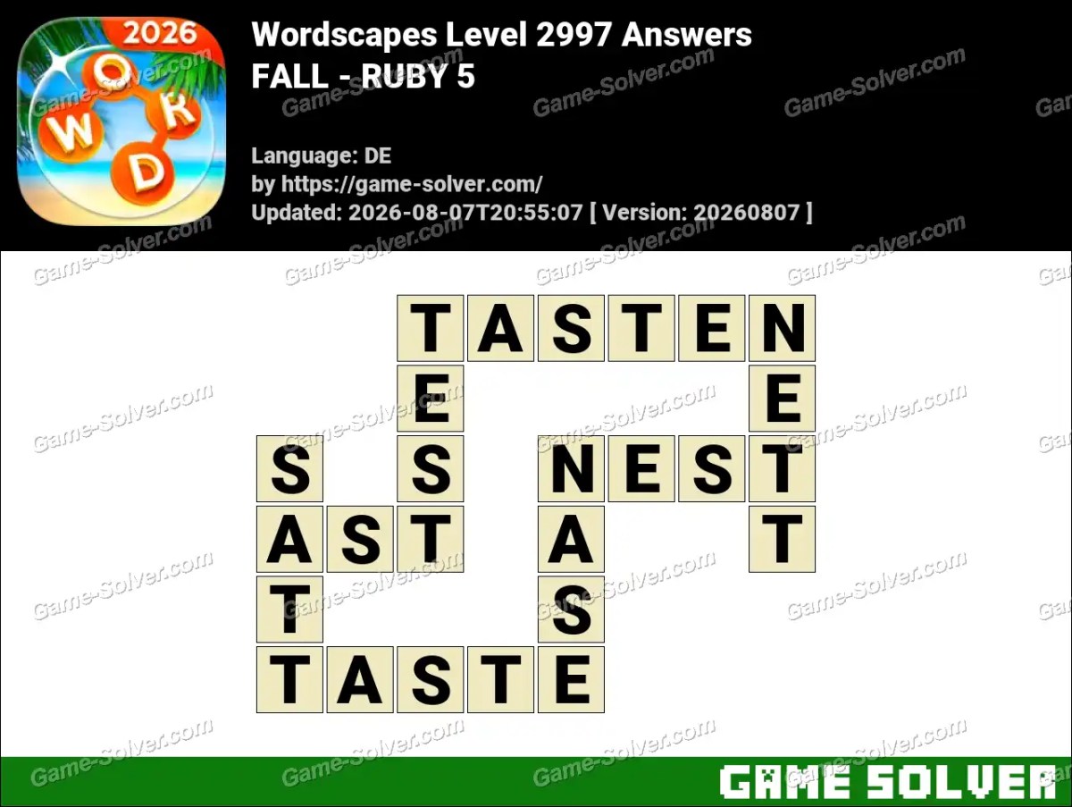 Wordscapes Deutsche Level 2997 Answers — FALL - RUBY 5