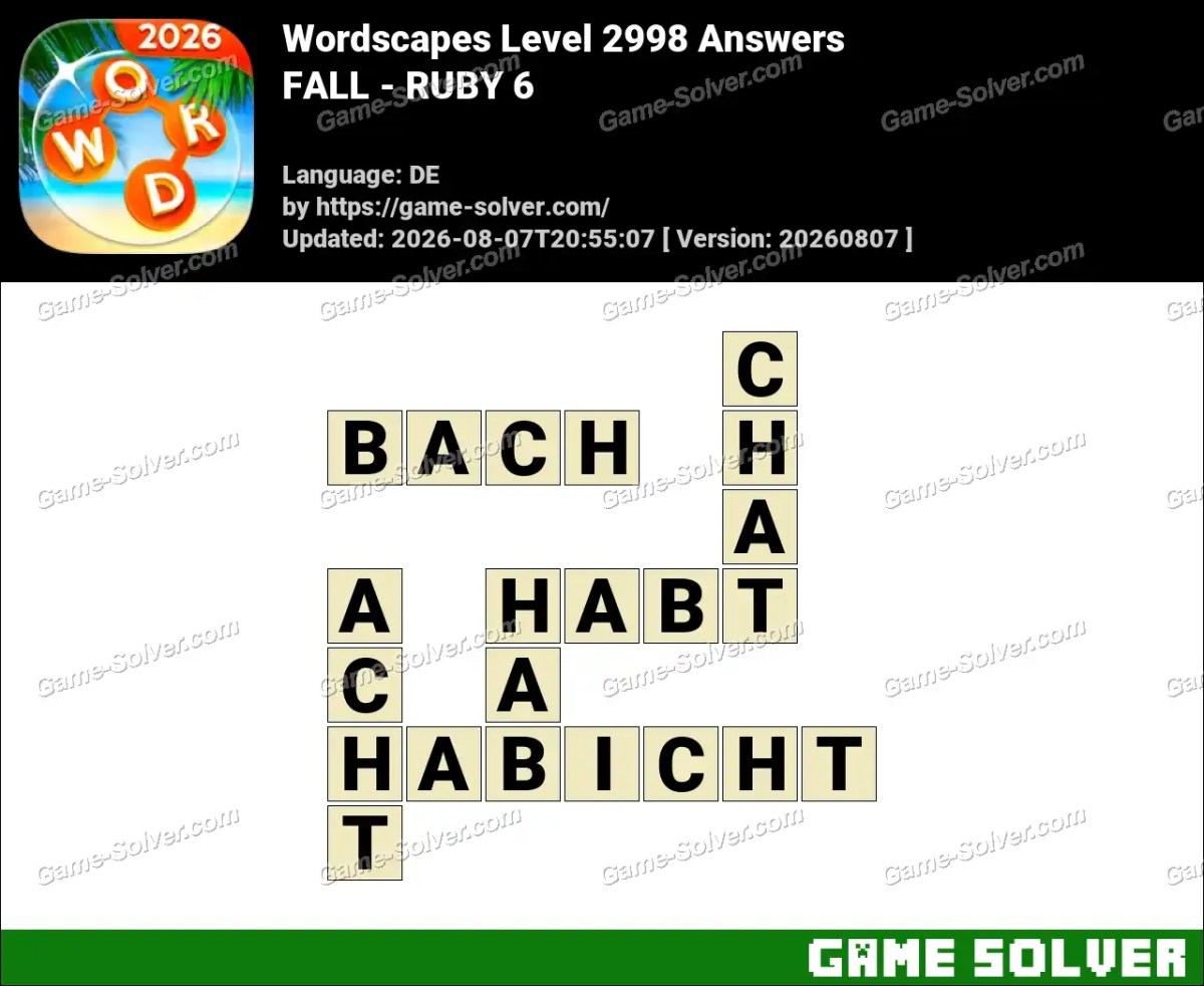 Wordscapes Deutsche Level 2998 Answers — FALL - RUBY 6
