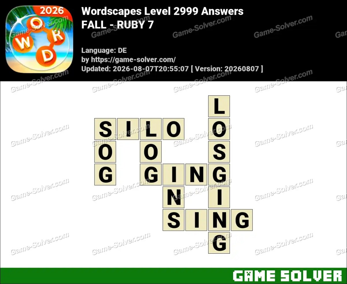 Wordscapes Deutsche Level 2999 Answers — FALL - RUBY 7