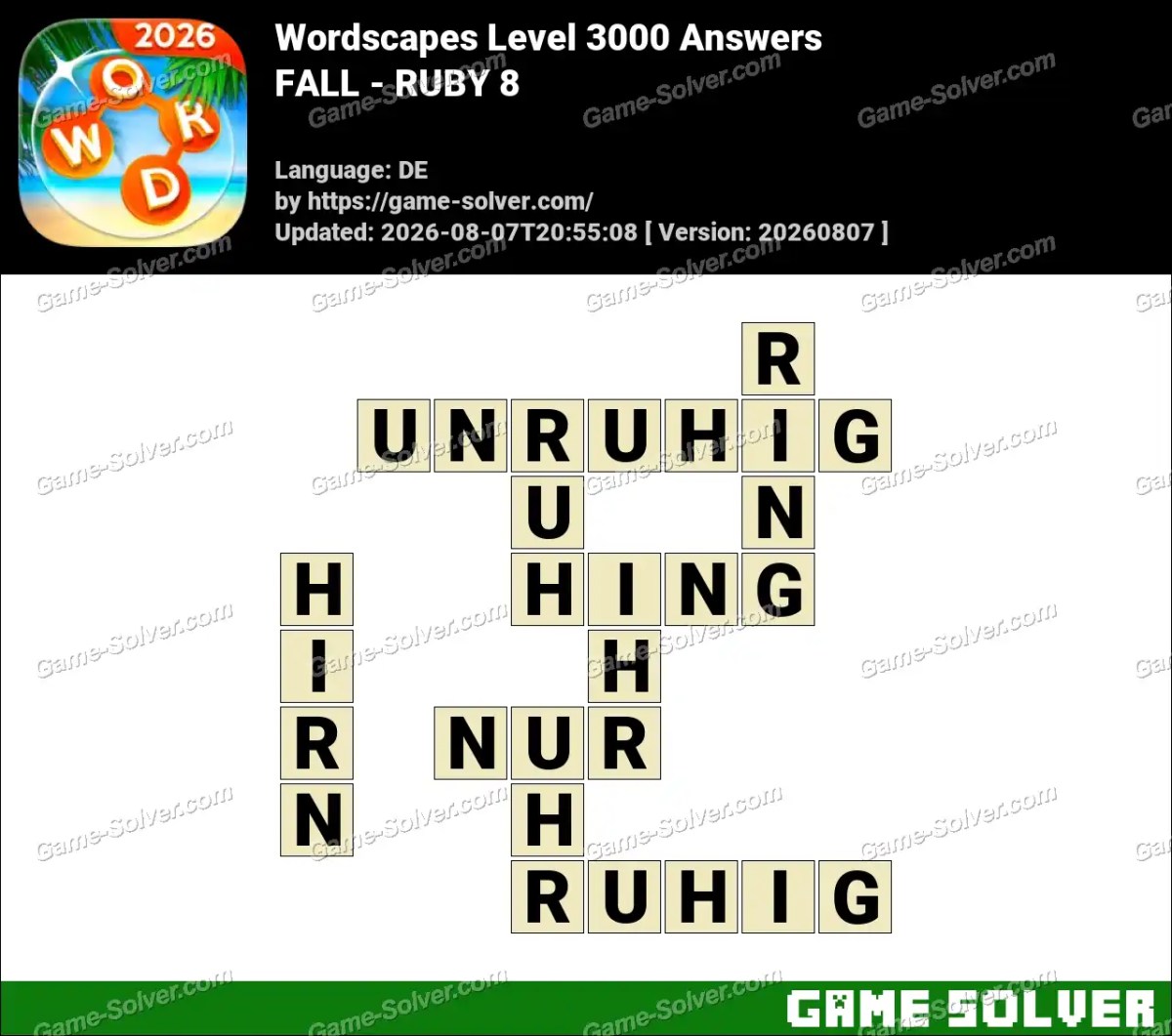 Wordscapes Deutsche Level 3000 Answers — FALL - RUBY 8