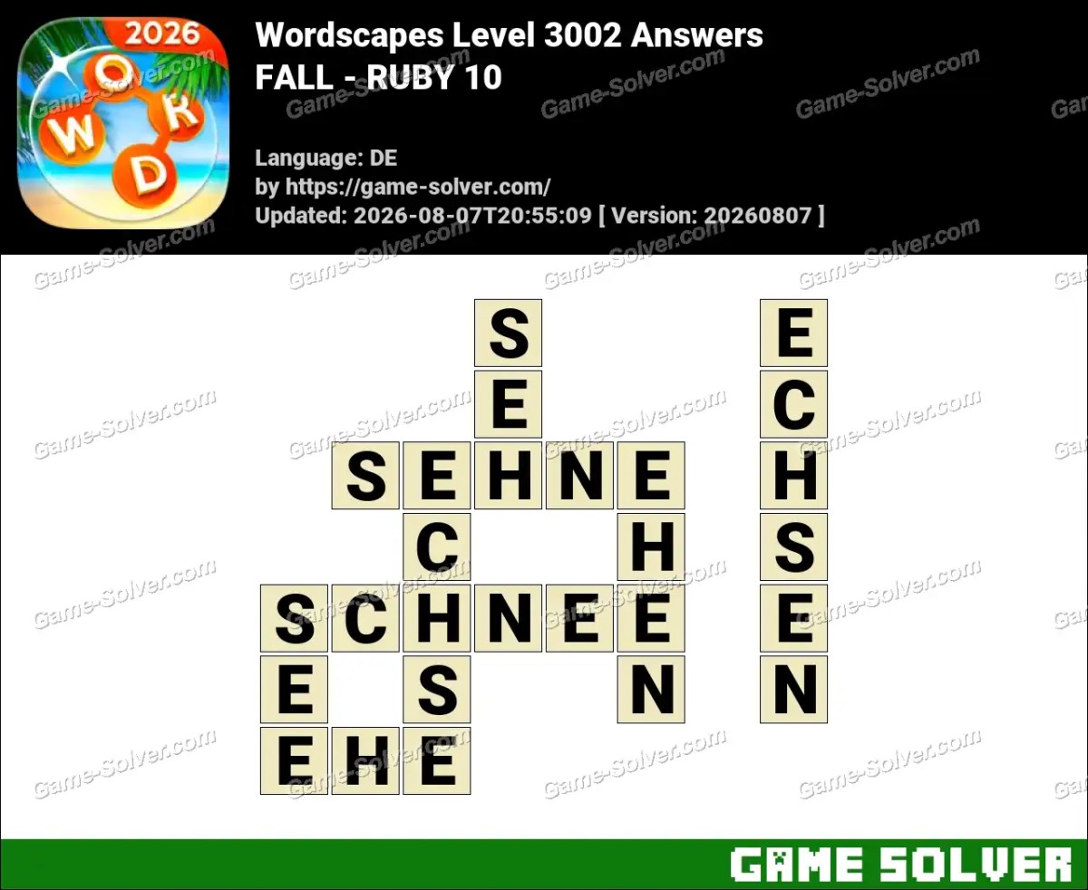 Wordscapes Deutsche Level 3002 Answers — FALL - RUBY 10
