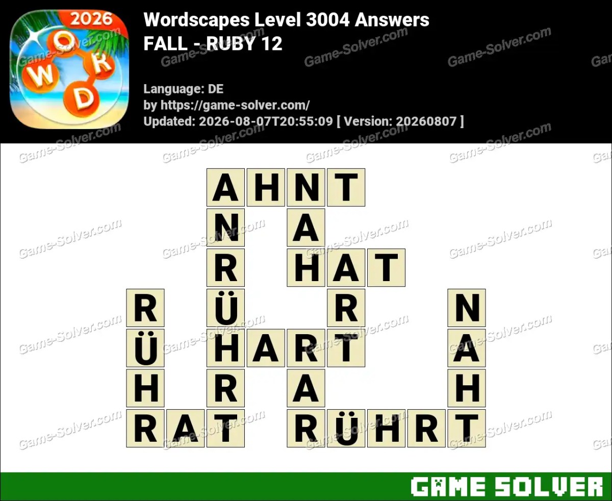 Wordscapes Deutsche Level 3004 Answers — FALL - RUBY 12