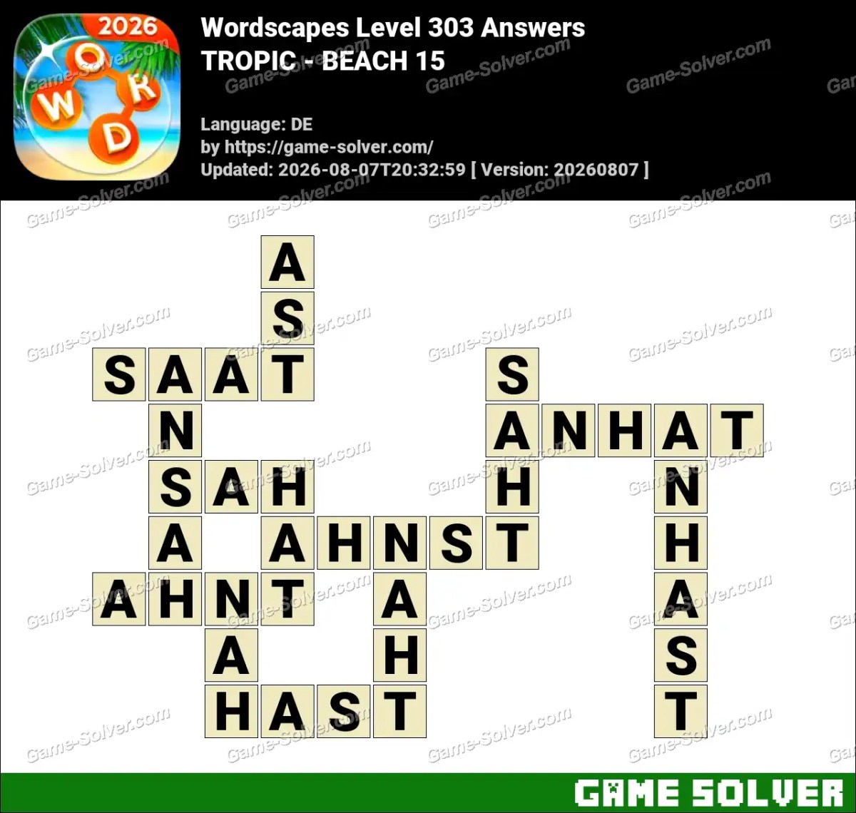 Wordscapes Deutsche Level 303 Answers — TROPIC - BEACH 15