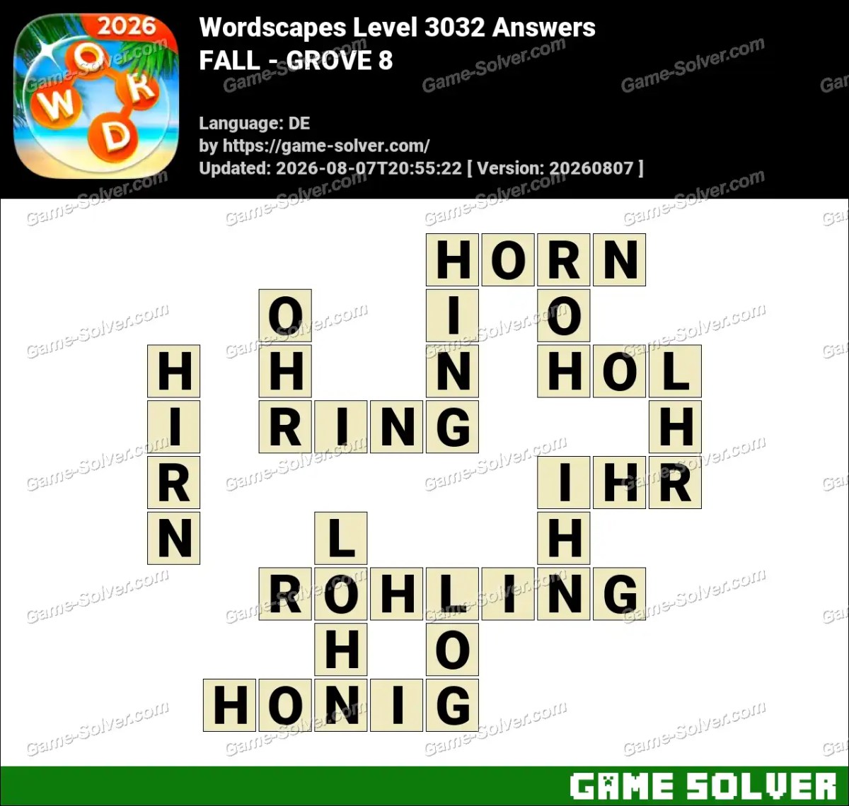 Wordscapes Deutsche Level 3032 Answers — FALL - GROVE 8