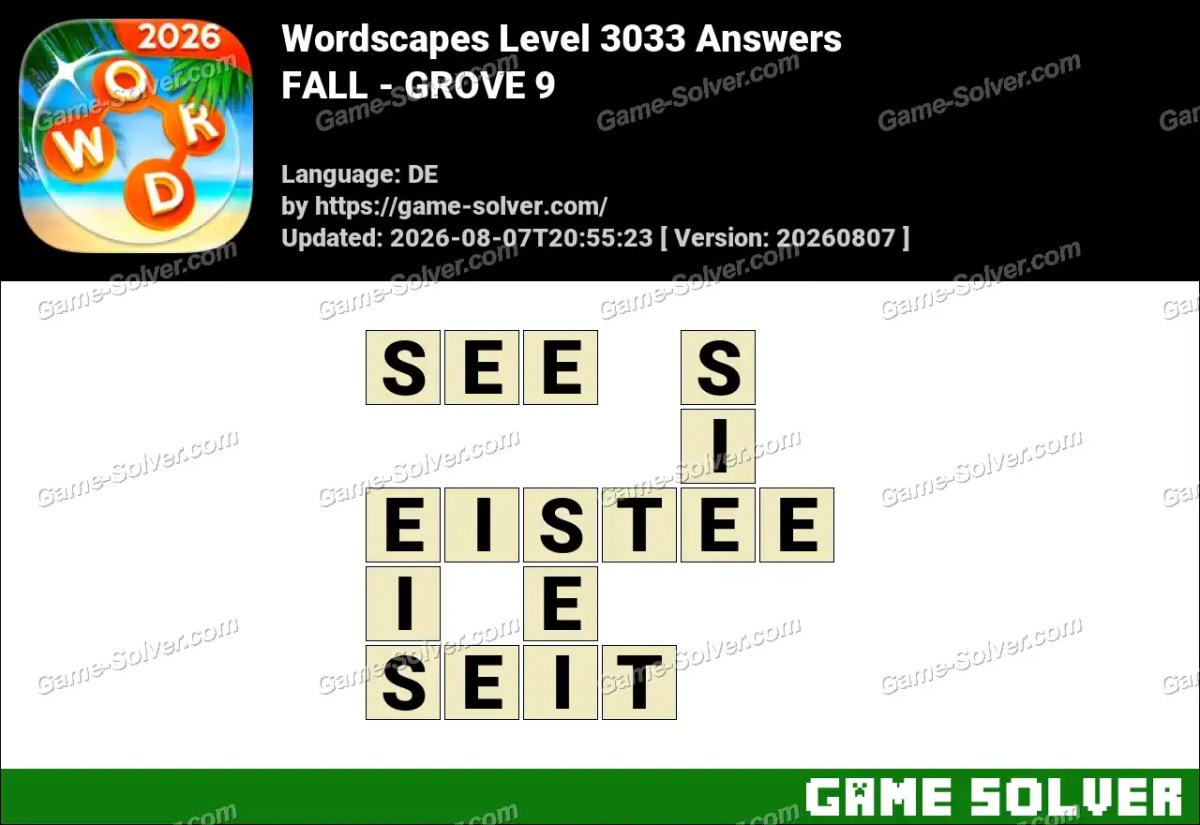 Wordscapes Deutsche Level 3033 Answers — FALL - GROVE 9