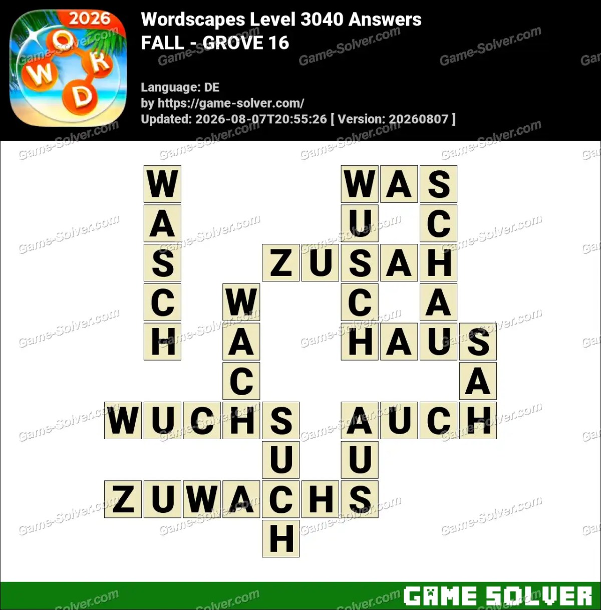 Wordscapes Deutsche Level 3040 Answers — FALL - GROVE 16