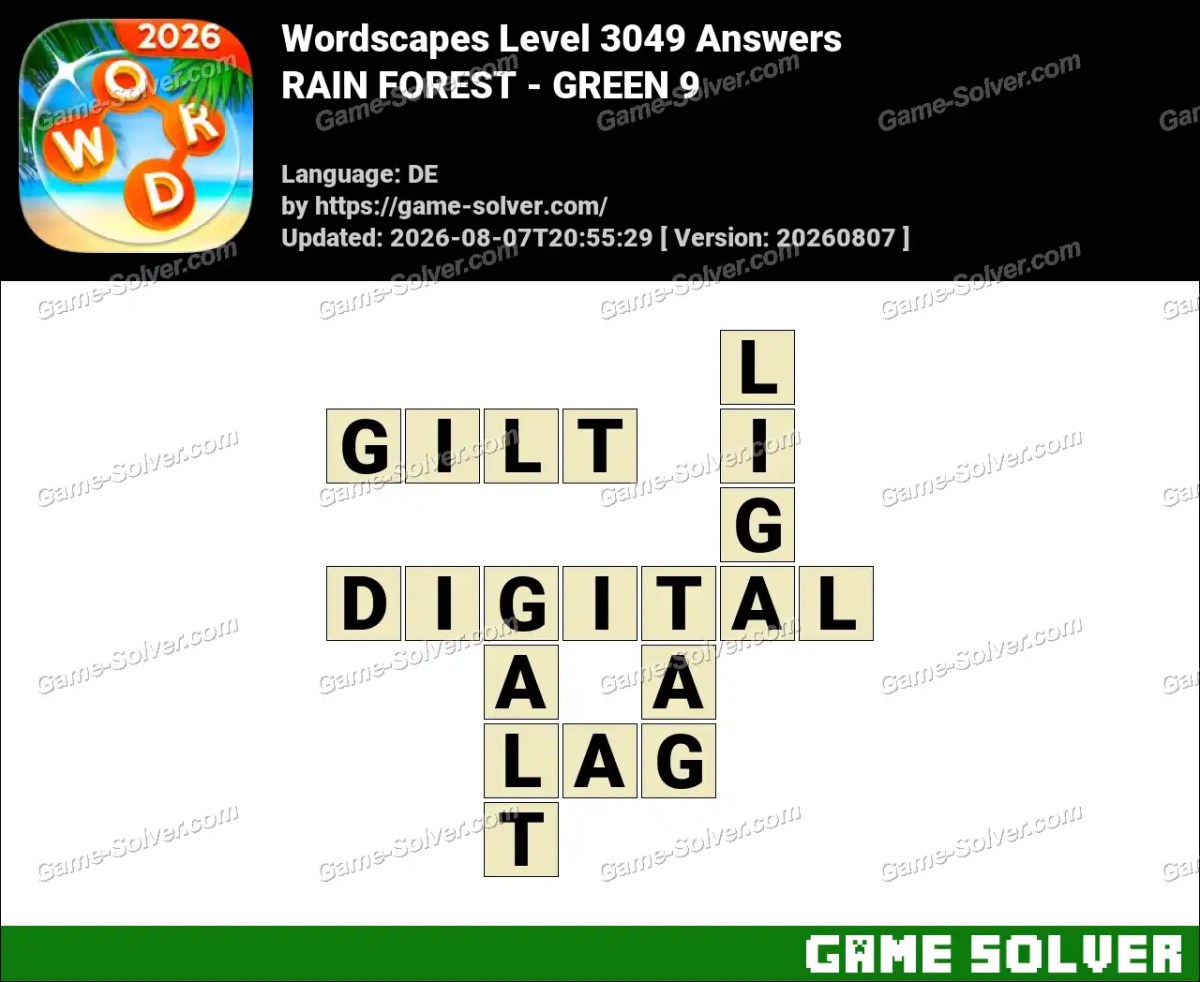 Wordscapes Deutsche Level 3049 Answers — RAIN FOREST - GREEN 9