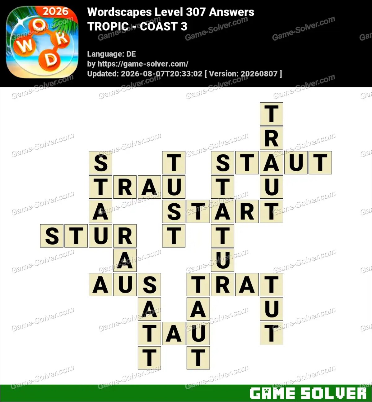Wordscapes Deutsche Level 307 Answers — TROPIC - COAST 3