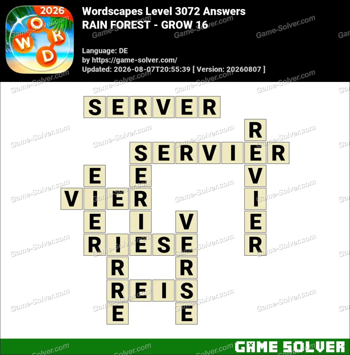 Wordscapes Deutsche Level 3072 Answers — RAIN FOREST - GROW 16