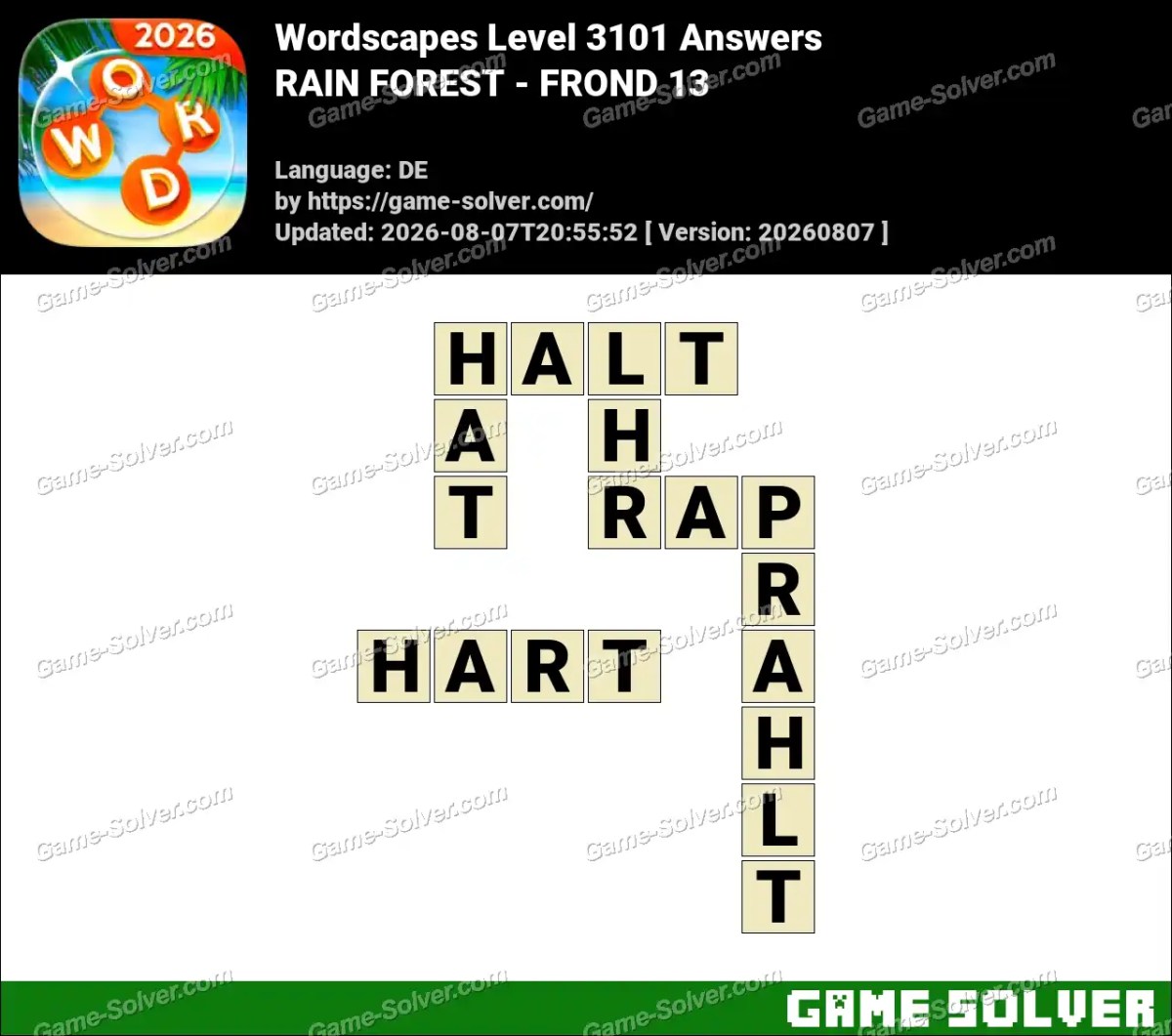 Wordscapes Deutsche Level 3101 Answers — RAIN FOREST - FROND 13