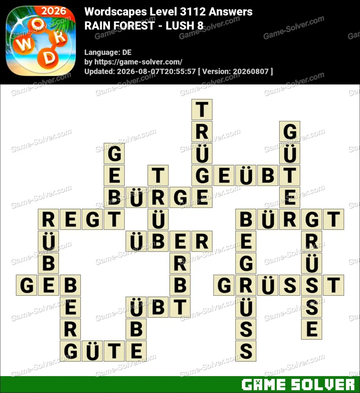 Wordscapes Deutsche Level 3112 Answers — RAIN FOREST - LUSH 8