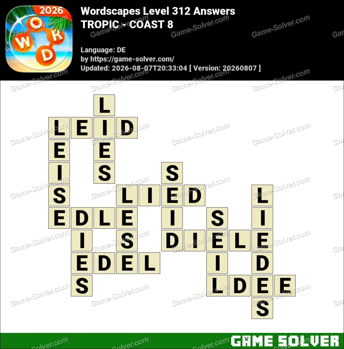 Wordscapes Deutsche Level 312 Answers — TROPIC - COAST 8