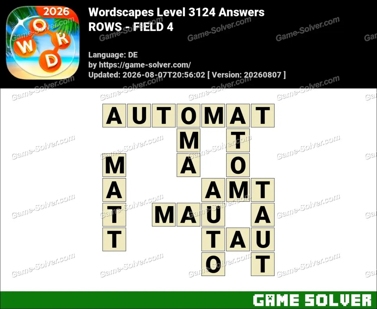 Wordscapes Deutsche Level 3124 Answers — ROWS - FIELD 4 Wordscapes Deutsche Level 3124 Answers — ROWS - FIELD 4