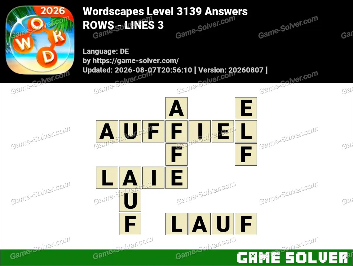 Wordscapes Deutsche Level 3139 Answers — ROWS - LINES 3