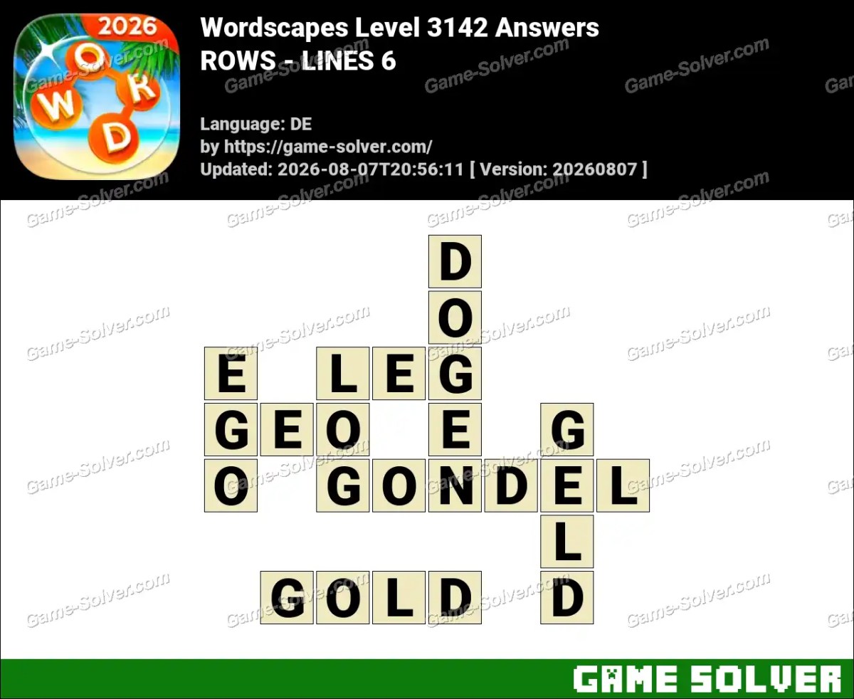 Wordscapes Deutsche Level 3142 Answers — ROWS - LINES 6