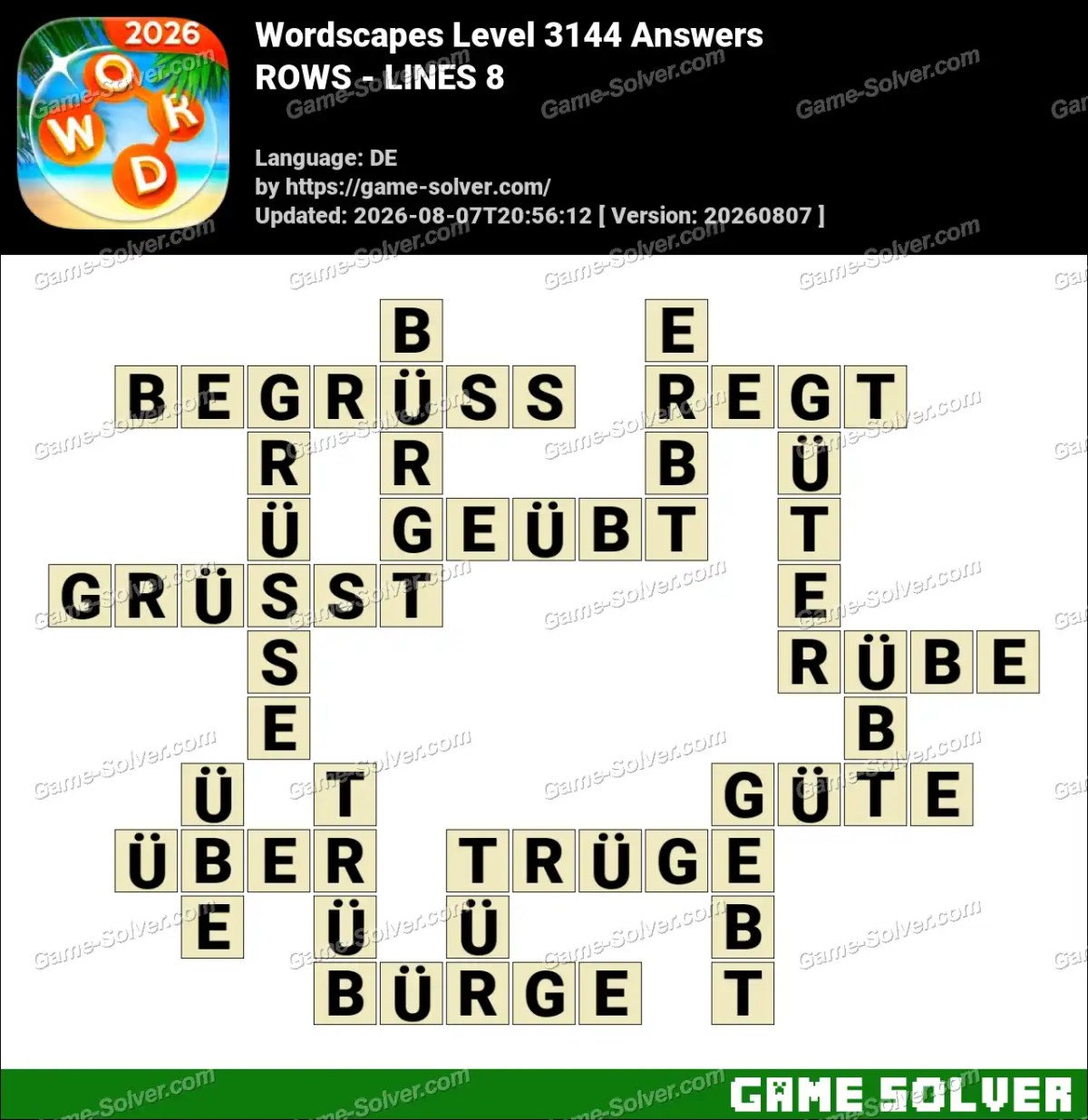 Wordscapes Deutsche Level 3144 Answers — ROWS - LINES 8