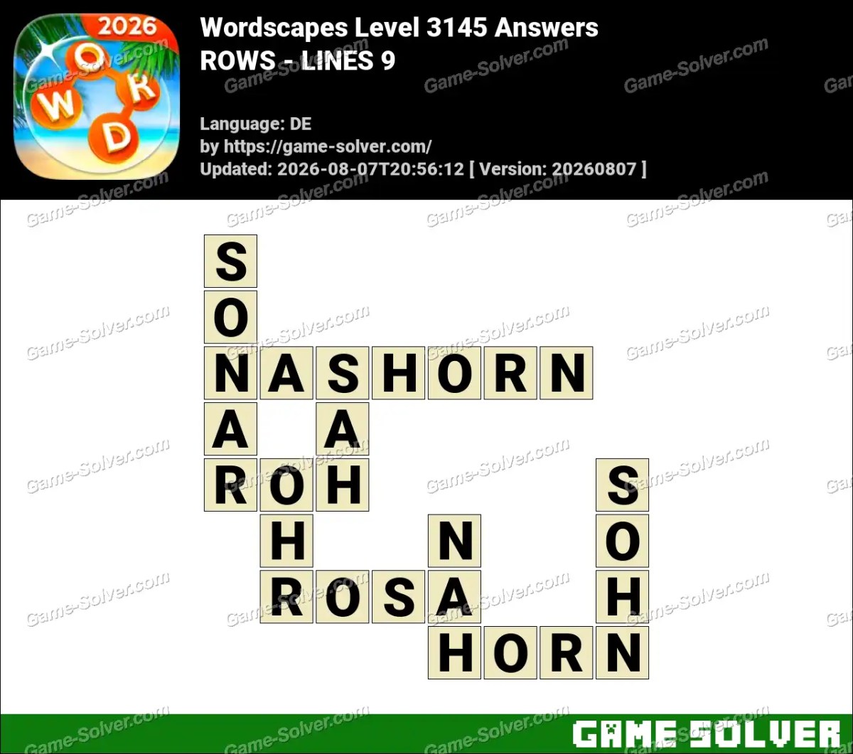 Wordscapes Deutsche Level 3145 Answers — ROWS - LINES 9