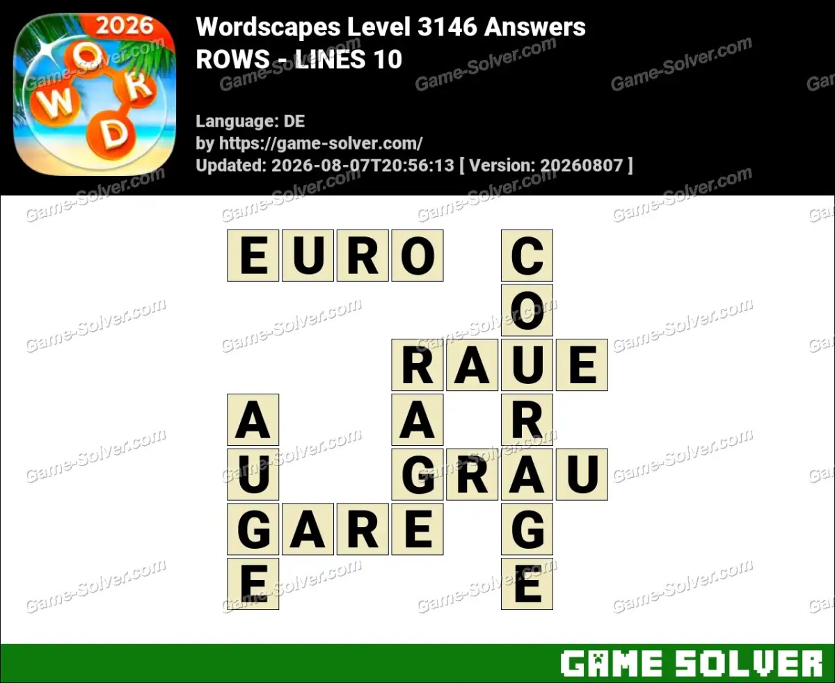 Wordscapes Deutsche Level 3146 Answers — ROWS - LINES 10