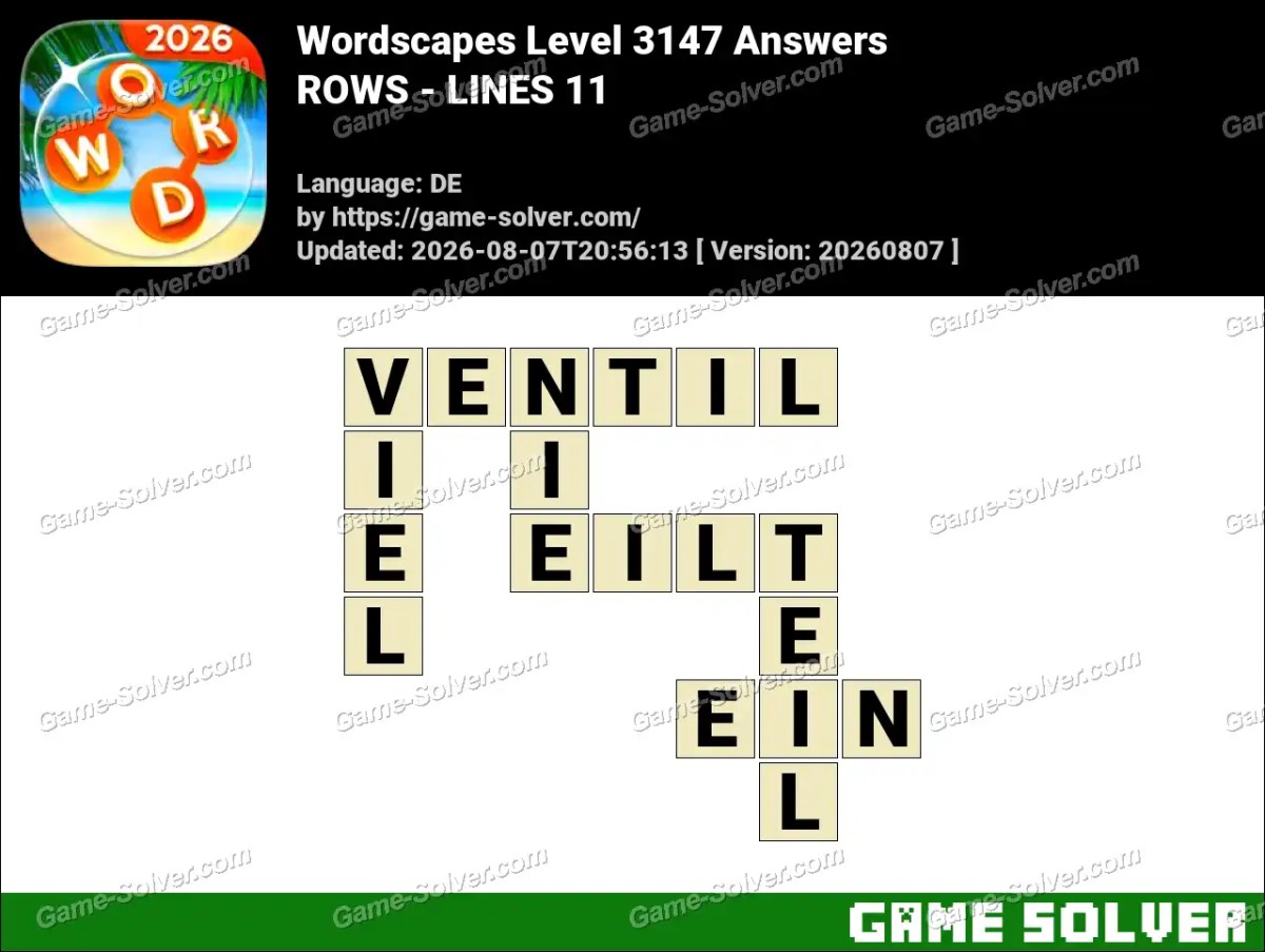 Wordscapes Deutsche Level 3147 Answers — ROWS - LINES 11