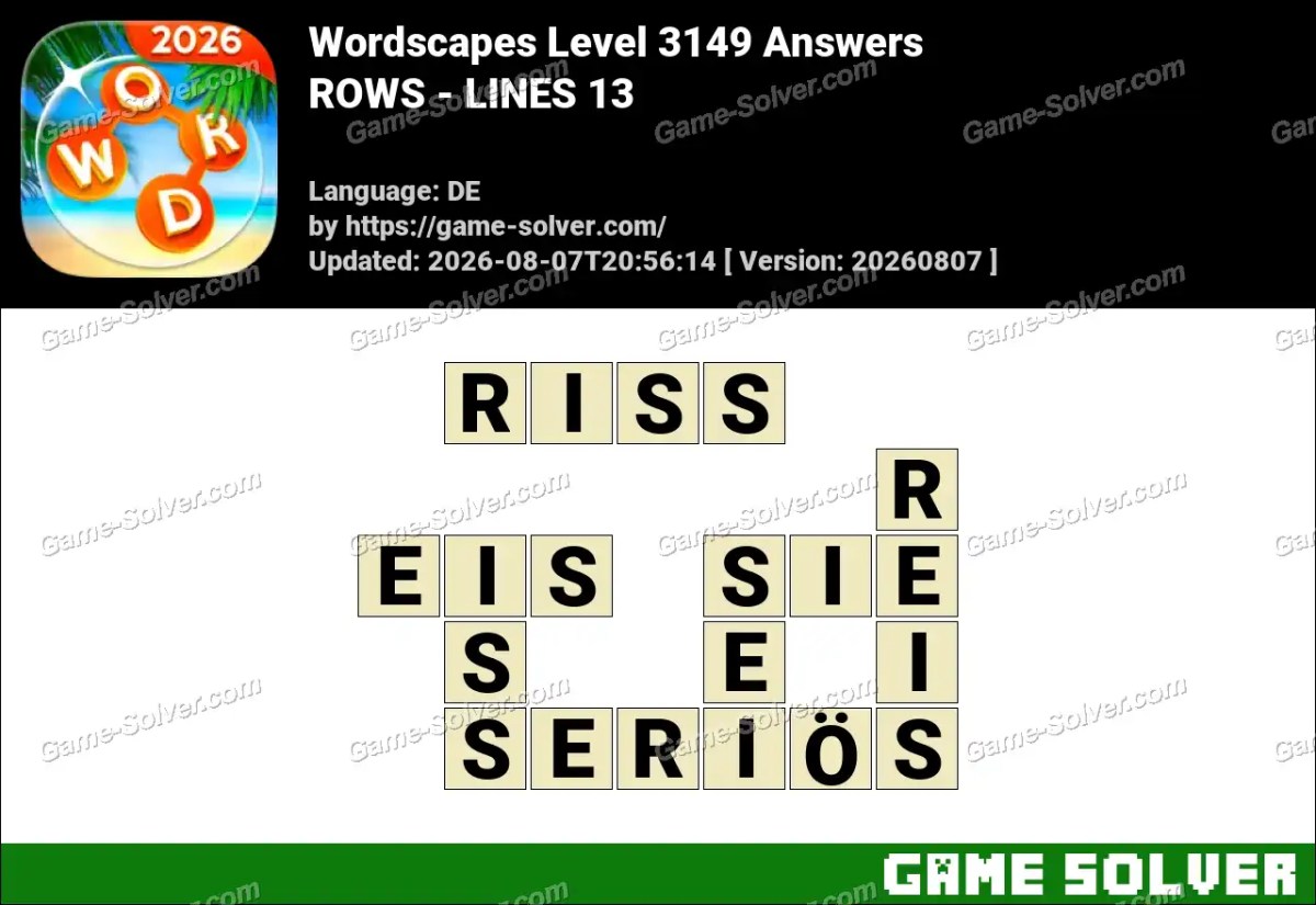 Wordscapes Deutsche Level 3149 Answers — ROWS - LINES 13
