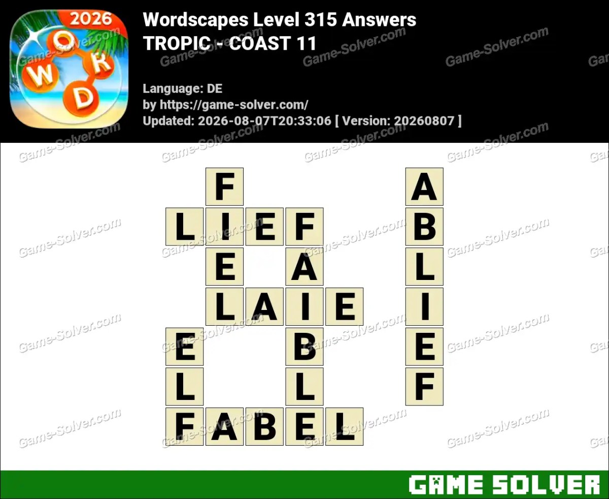 Wordscapes Deutsche Level 315 Answers — TROPIC - COAST 11