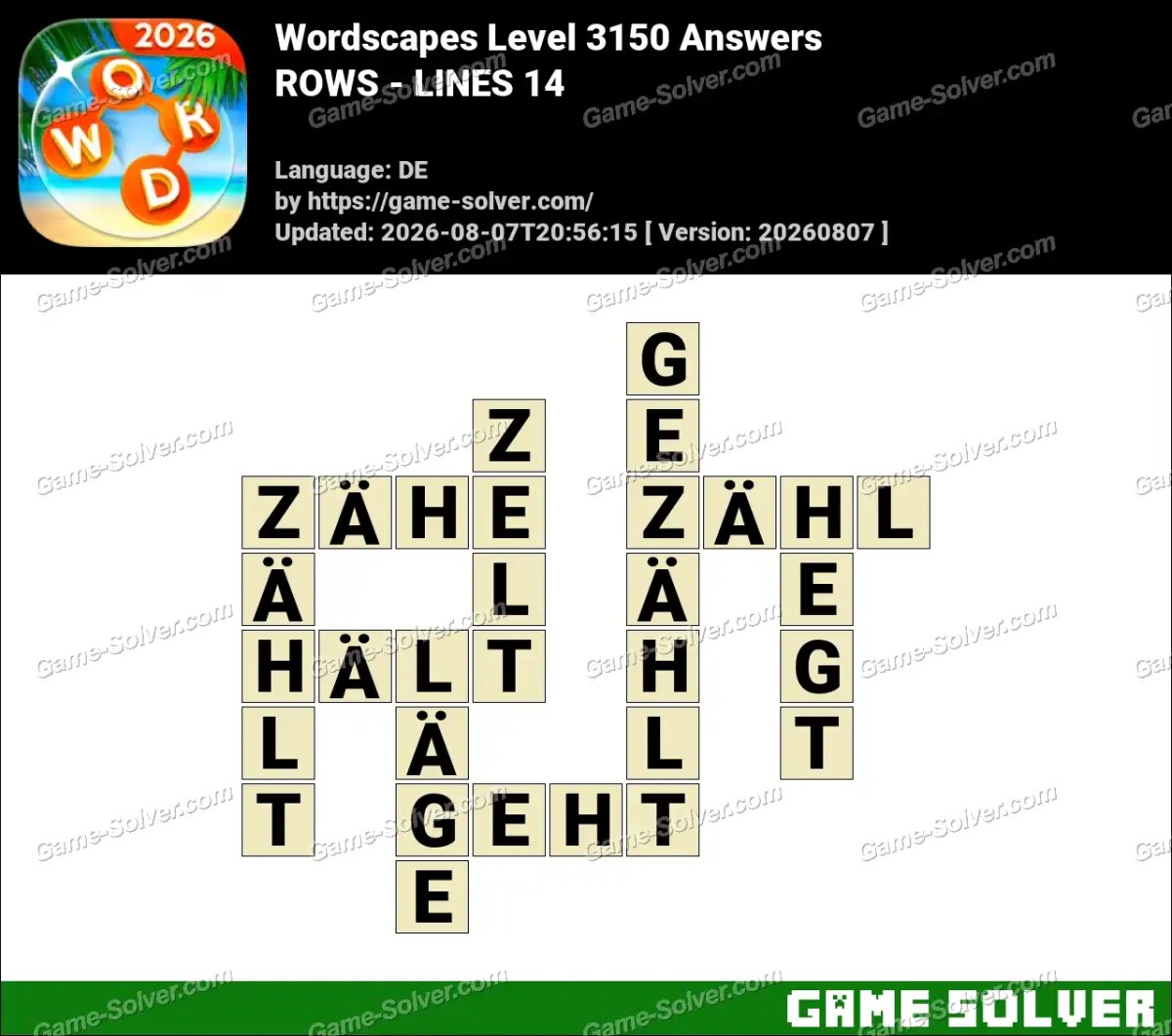 Wordscapes Deutsche Level 3150 Answers — ROWS - LINES 14