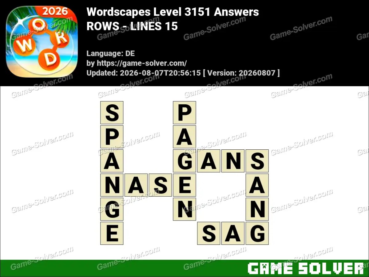 Wordscapes Deutsche Level 3151 Answers — ROWS - LINES 15