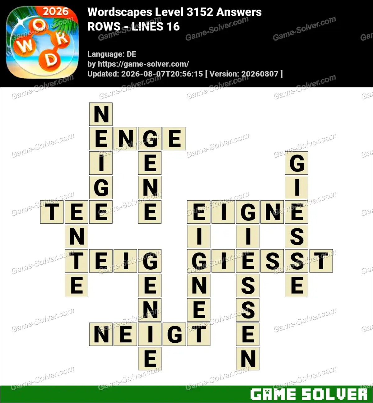Wordscapes Deutsche Level 3152 Answers — ROWS - LINES 16