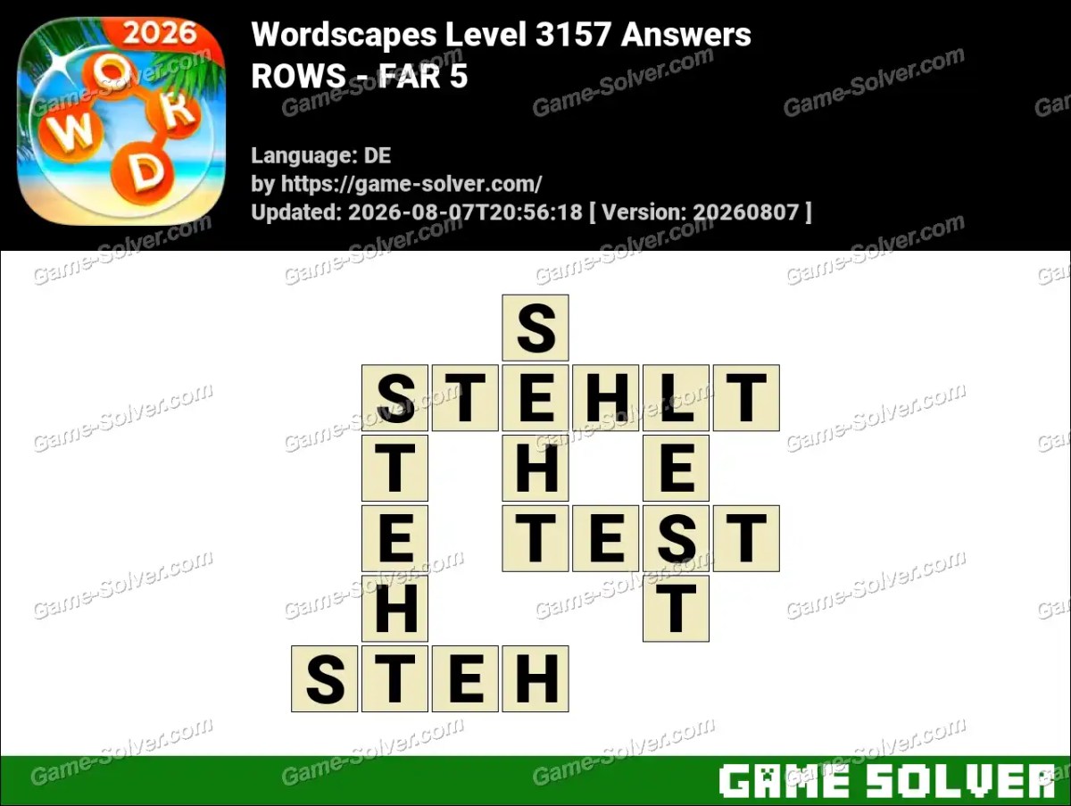 Wordscapes Deutsche Level 3157 Answers — ROWS - FAR 5