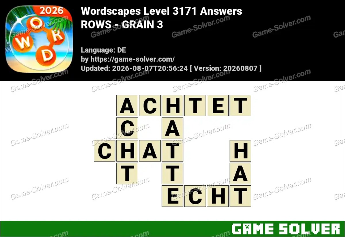 Wordscapes Deutsche Level 3171 Answers — ROWS - GRAIN 3