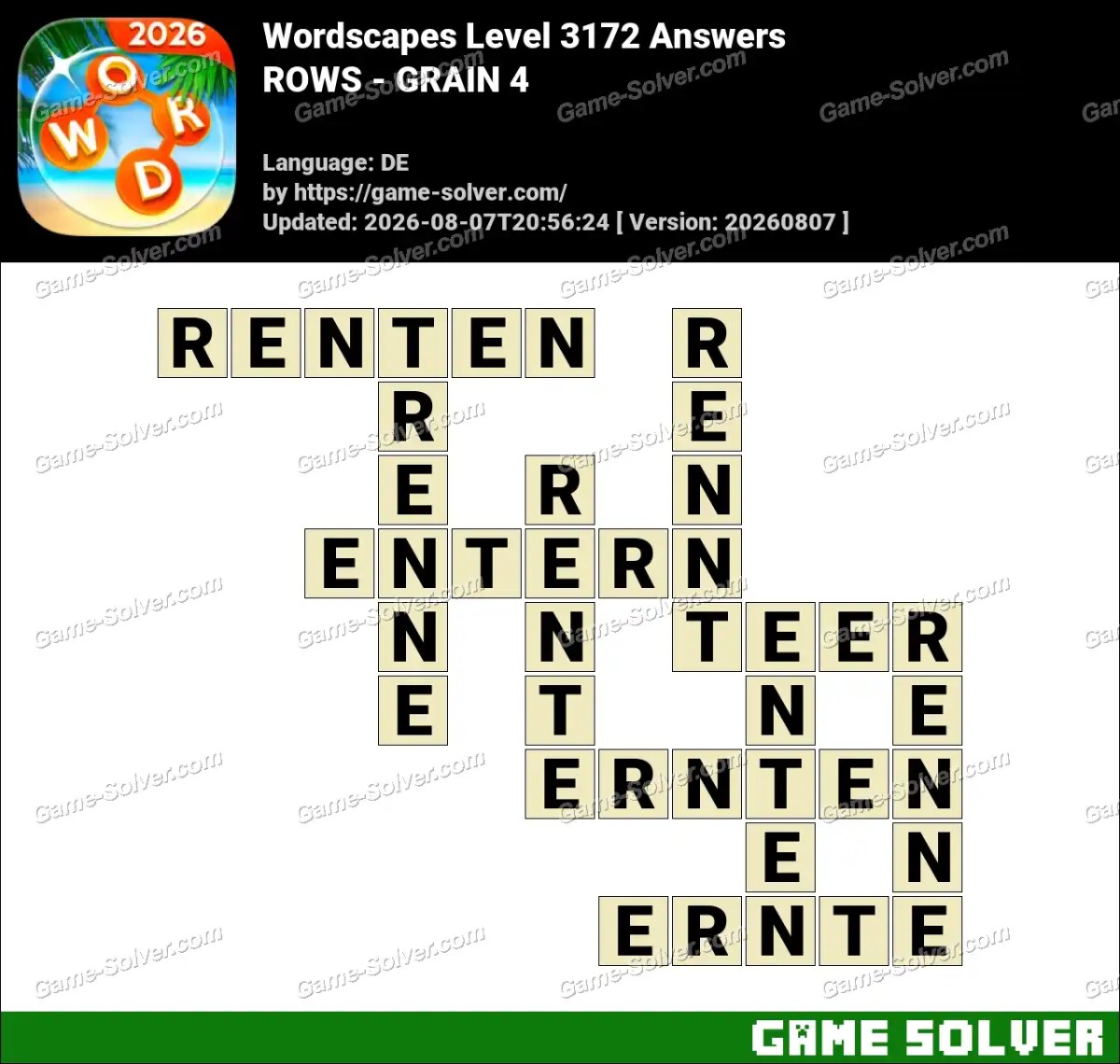 Wordscapes Deutsche Level 3172 Answers — ROWS - GRAIN 4 Wordscapes Deutsche Level 3172 Answers — ROWS - GRAIN 4