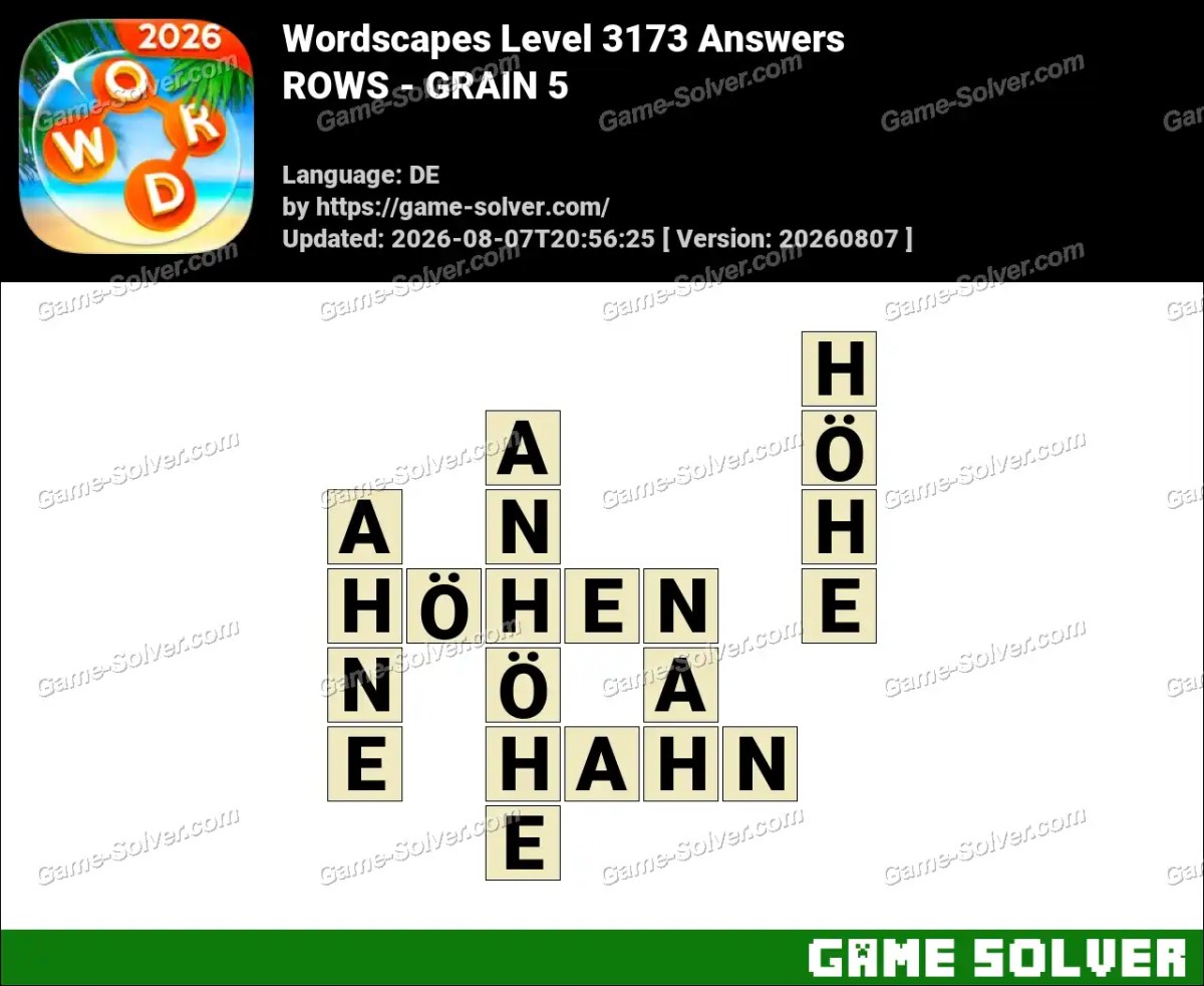 Wordscapes Deutsche Level 3173 Answers — ROWS - GRAIN 5