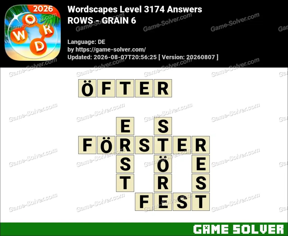 Wordscapes Deutsche Level 3174 Answers — ROWS - GRAIN 6