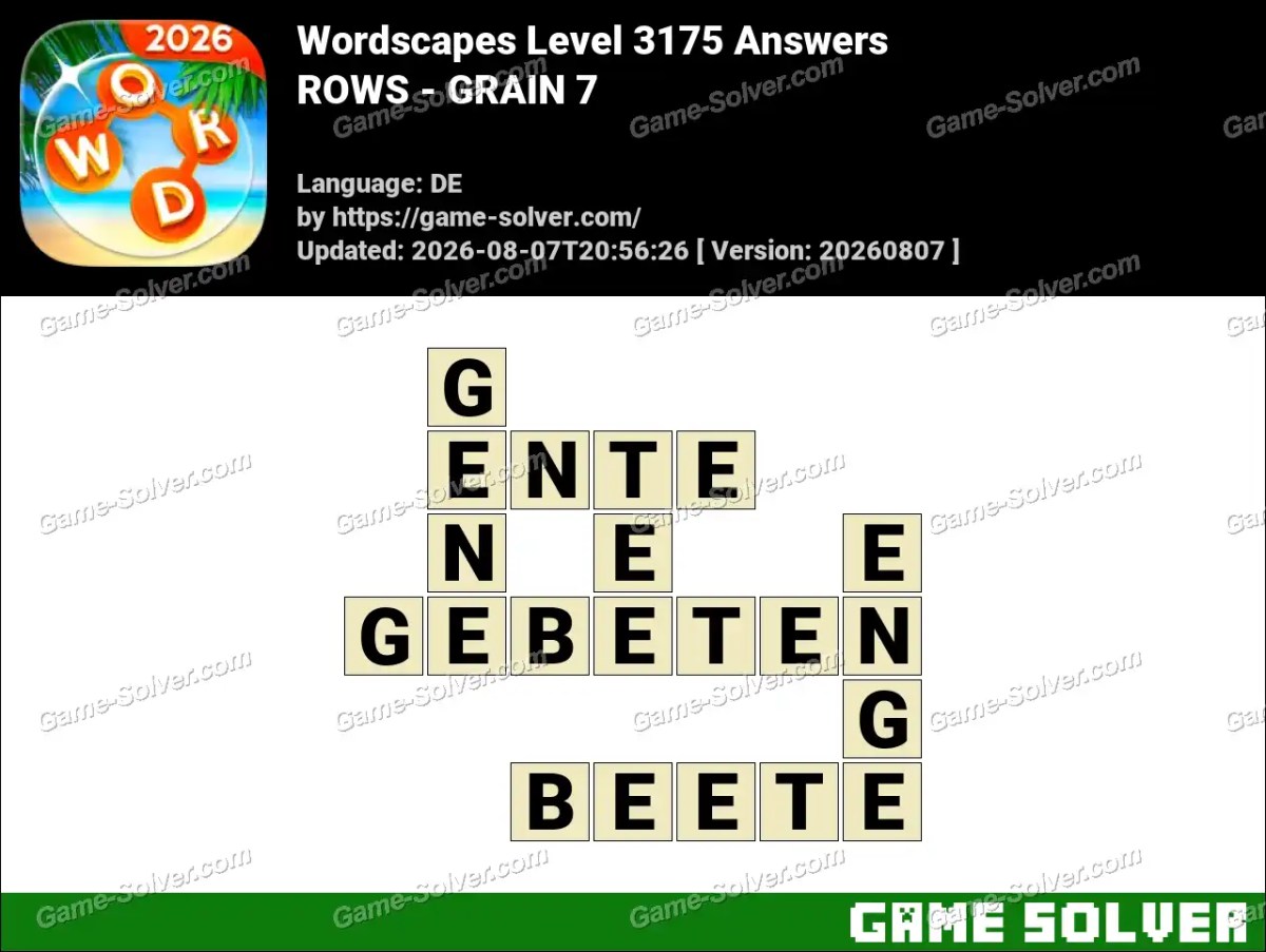 Wordscapes Deutsche Level 3175 Answers — ROWS - GRAIN 7