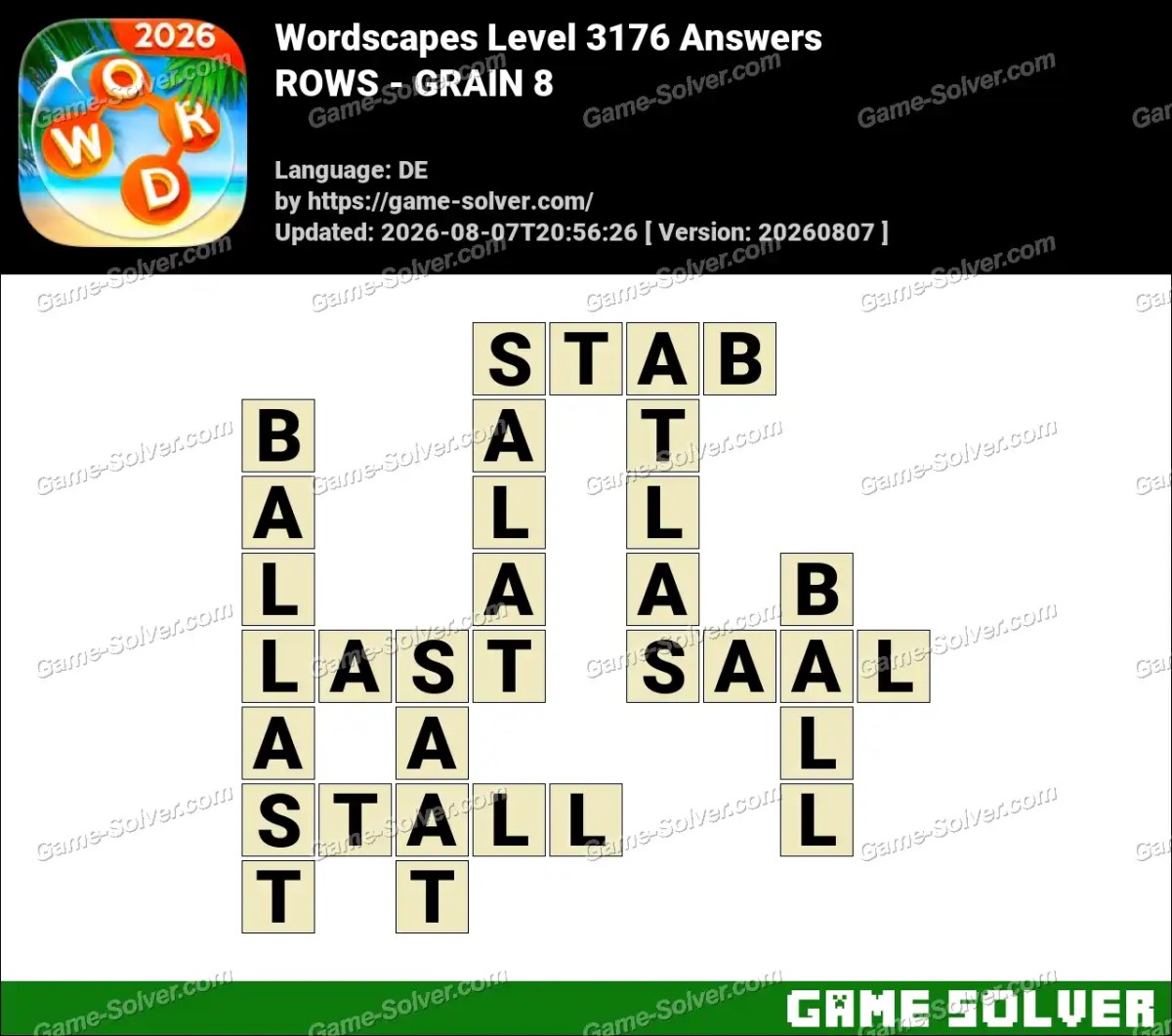 Wordscapes Deutsche Level 3176 Answers — ROWS - GRAIN 8