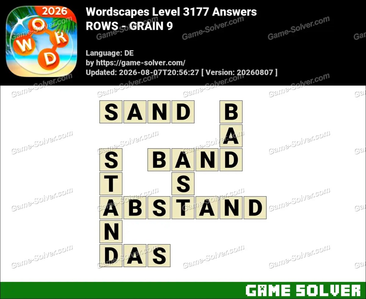Wordscapes Deutsche Level 3177 Answers — ROWS - GRAIN 9