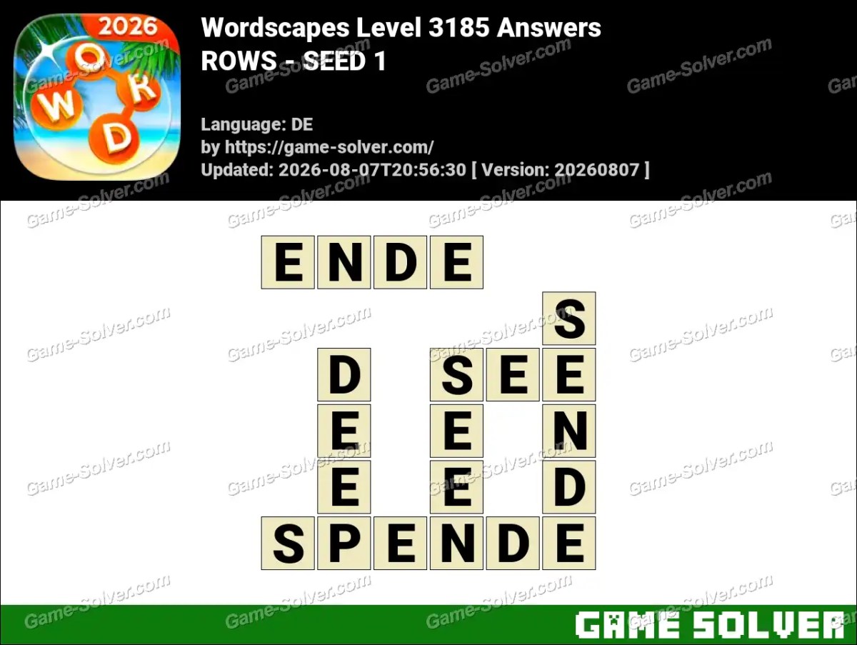 Wordscapes Deutsche Level 3185 Answers — ROWS - SEED 1