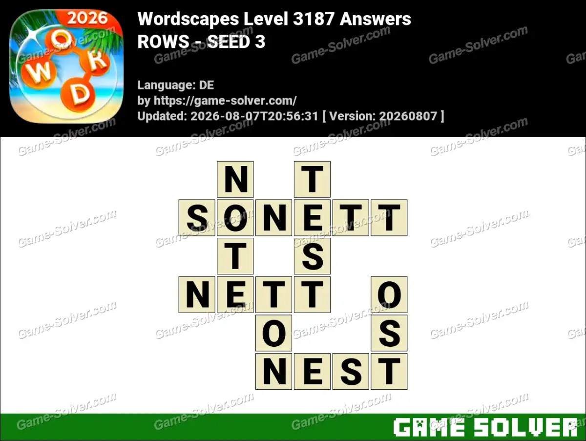 Wordscapes Deutsche Level 3187 Answers — ROWS - SEED 3