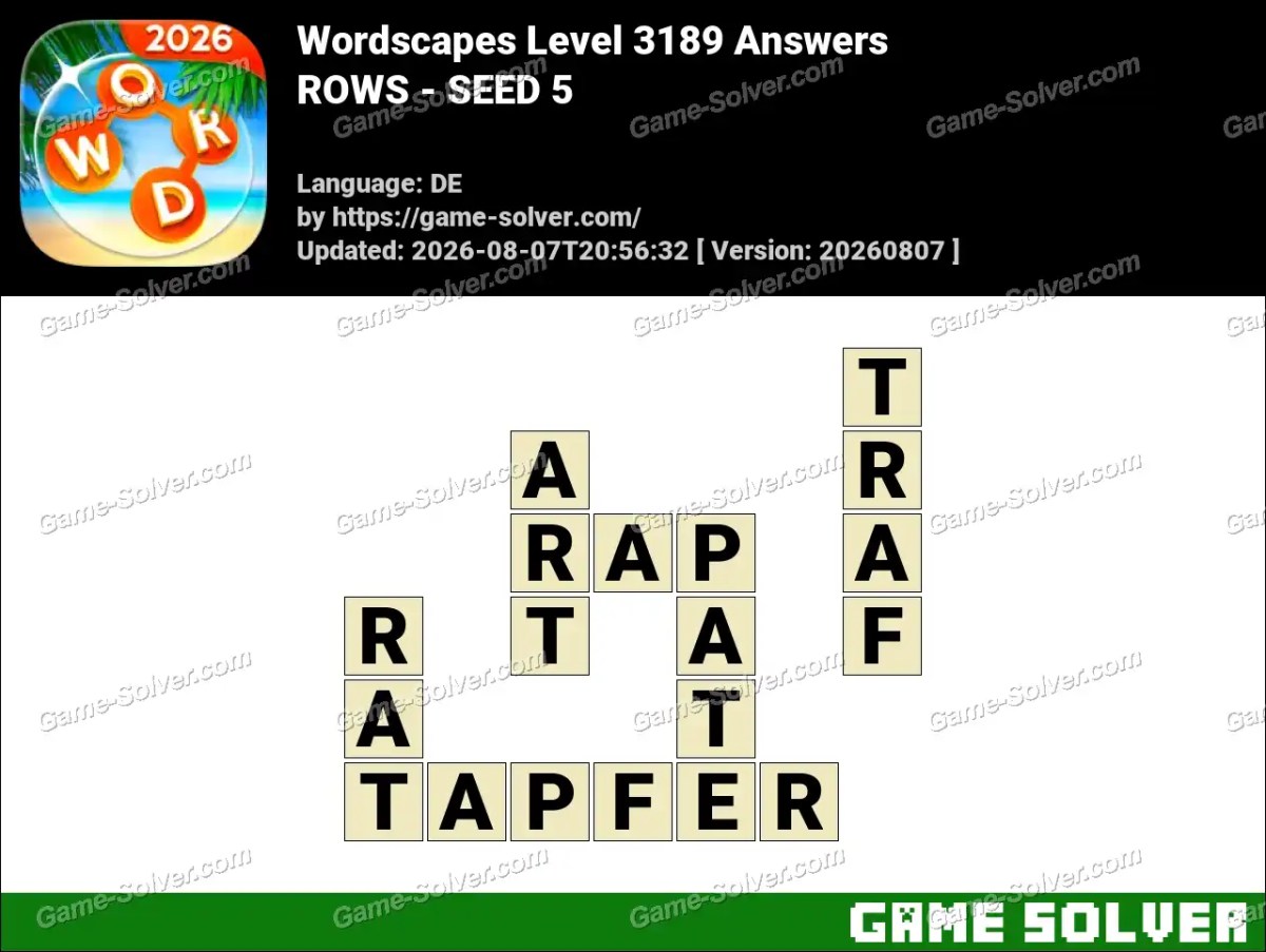 Wordscapes Deutsche Level 3189 Answers — ROWS - SEED 5
