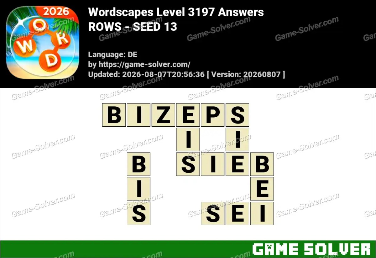 Wordscapes Deutsche Level 3197 Answers — ROWS - SEED 13