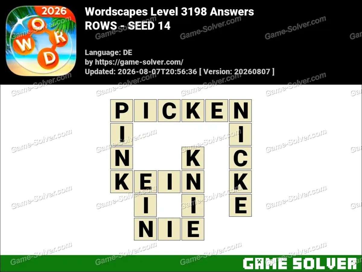 Wordscapes Deutsche Level 3198 Answers — ROWS - SEED 14