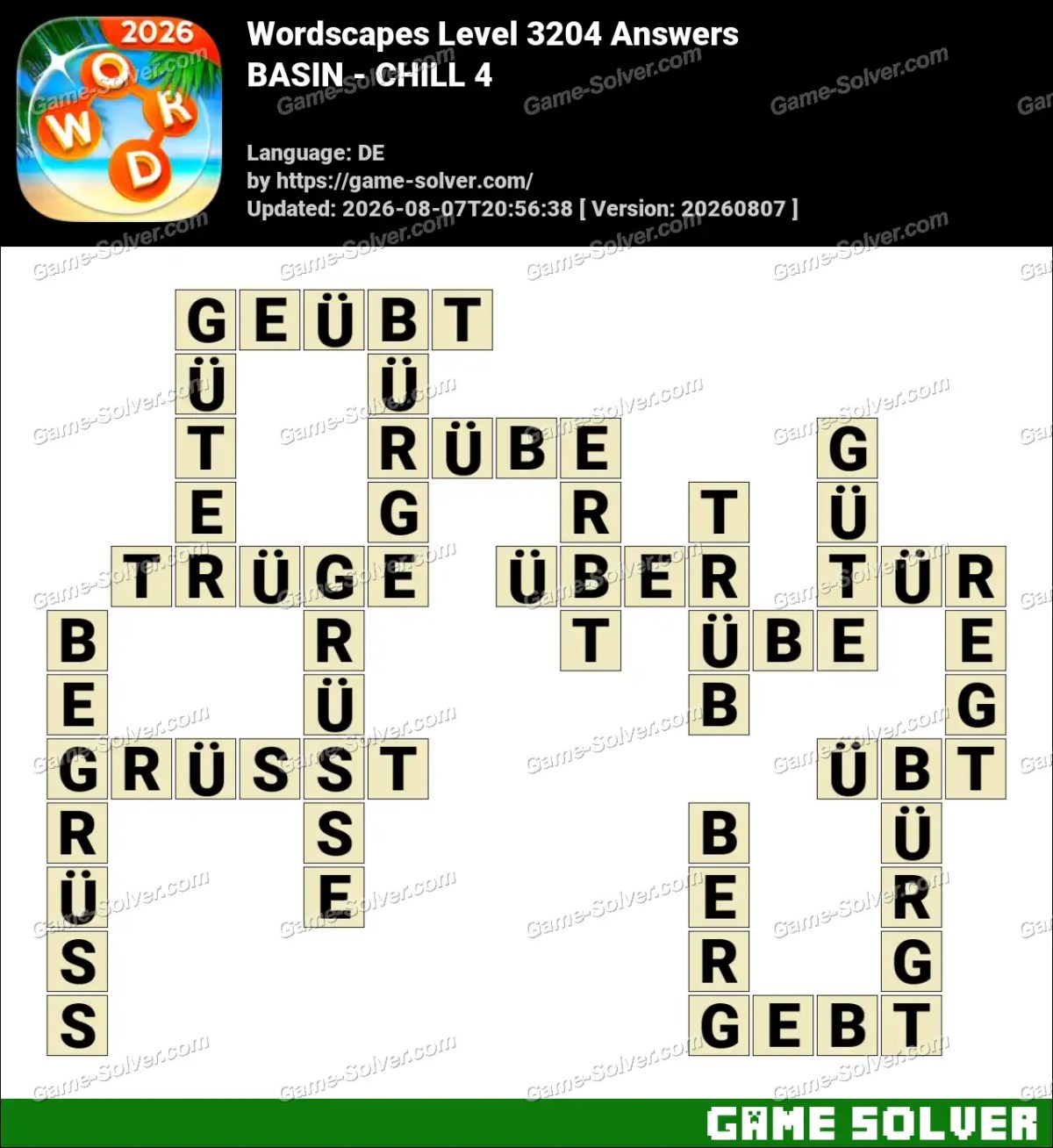 Wordscapes Deutsche Level 3204 Answers — BASIN - CHILL 4
