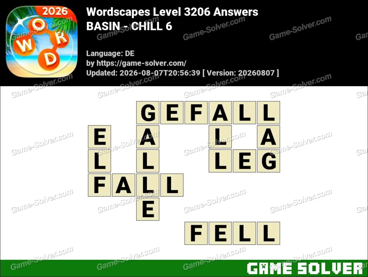 Wordscapes Deutsche Level 3206 Answers — BASIN - CHILL 6