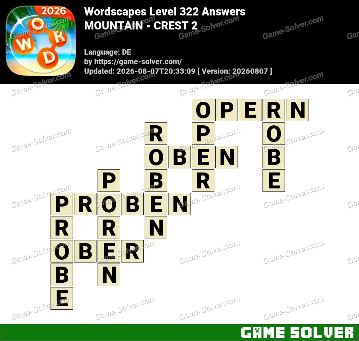 Wordscapes Deutsche Level 322 Answers — MOUNTAIN - CREST 2 Wordscapes Deutsche Level 322 Answers — MOUNTAIN - CREST 2