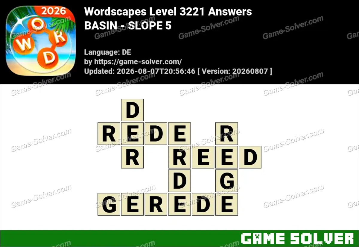 Wordscapes Deutsche Level 3221 Answers — BASIN - SLOPE 5 Wordscapes Deutsche Level 3221 Answers — BASIN - SLOPE 5