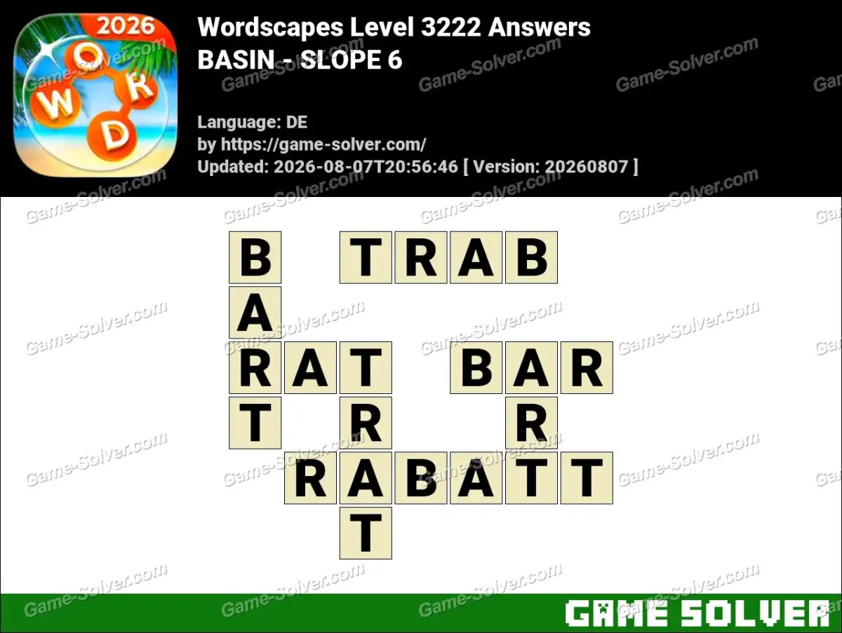 Wordscapes Deutsche Level 3222 Answers — BASIN - SLOPE 6
